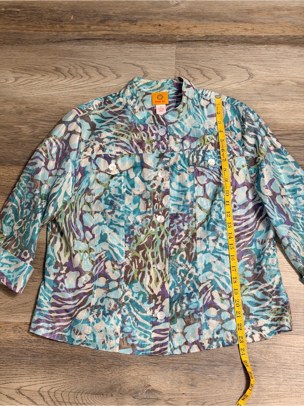 Ruby Rd. Turquoise Purple Multi-Print Button Front Shirt Jacket - Picture 7 of 9